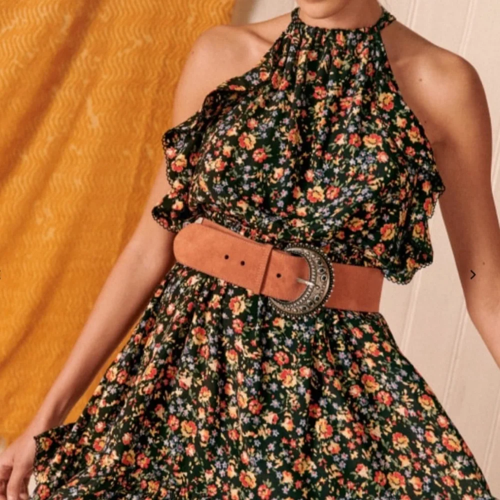 Sézane Nasta Floral Jardin Mini Ruffle Keyhole Halter Dress - Picture 3 of 8